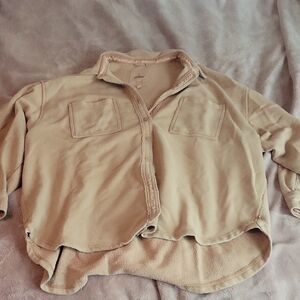 Aerie Cream Fleece Button-Up